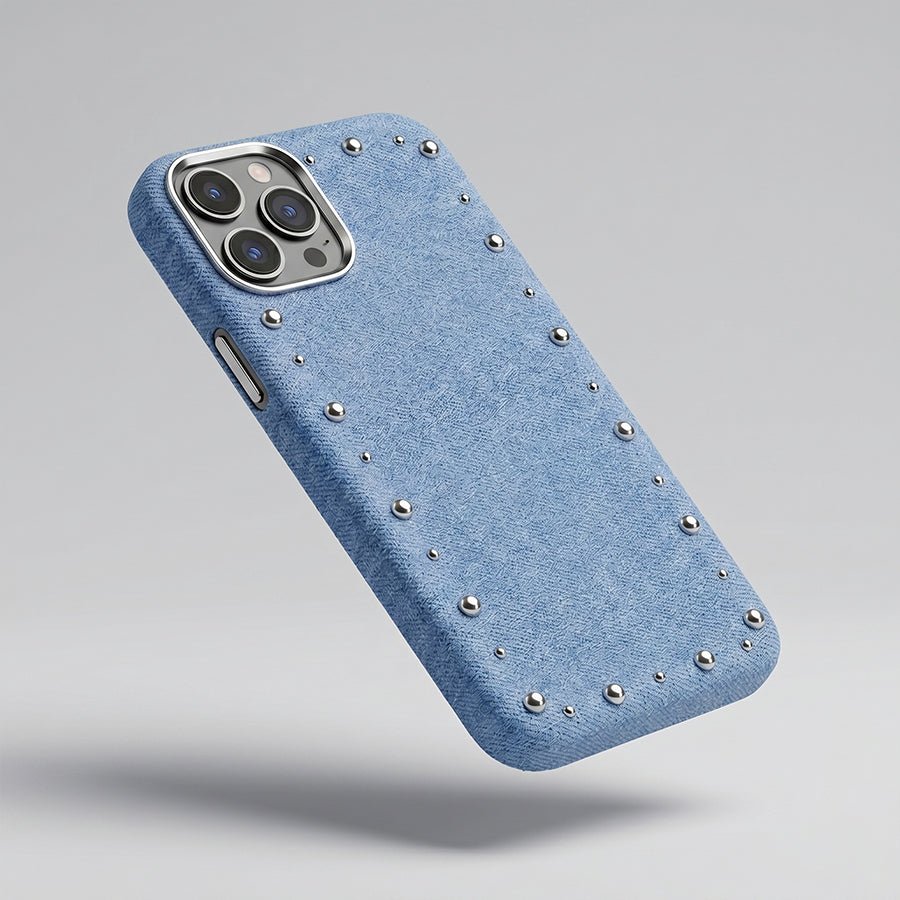 Funda Denim MagBattery para iPhone 12 Pro Max — vista trasera con cierre magnético
