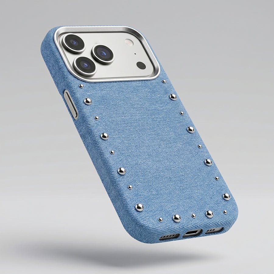 Funda Denim MagBattery para iPhone 17 Pro — vista trasera con cierre magnético
