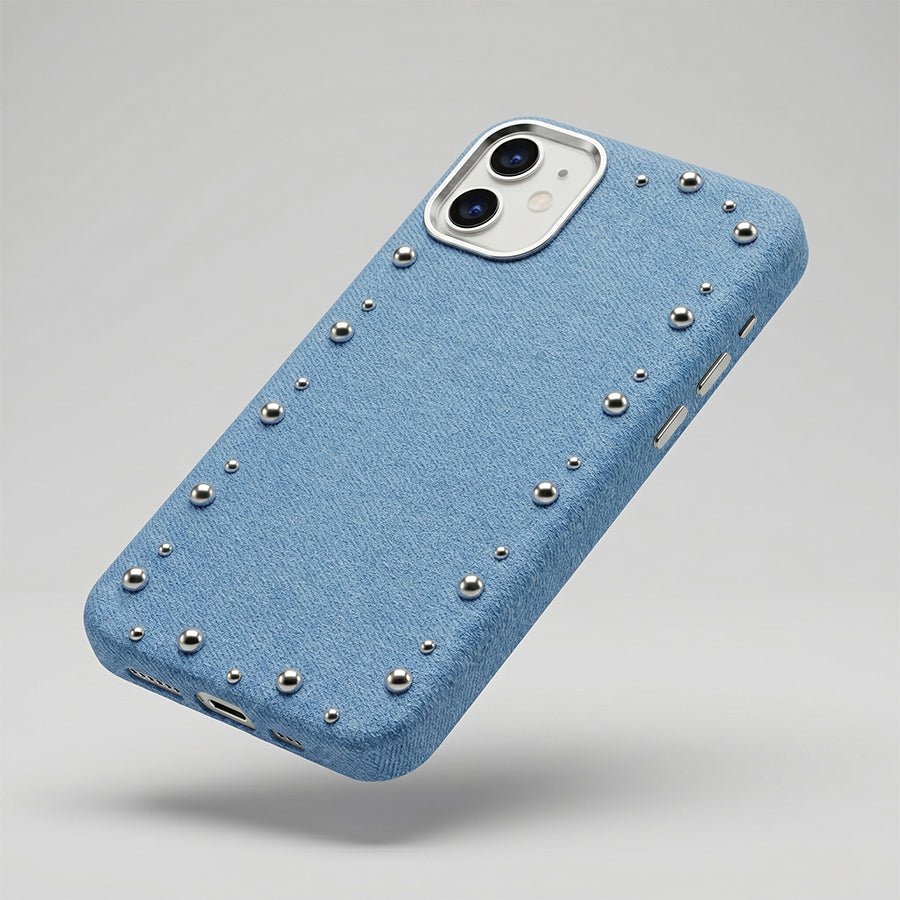 Funda Denim MagBattery para iPhone 11 — vista trasera con cierre magnético
