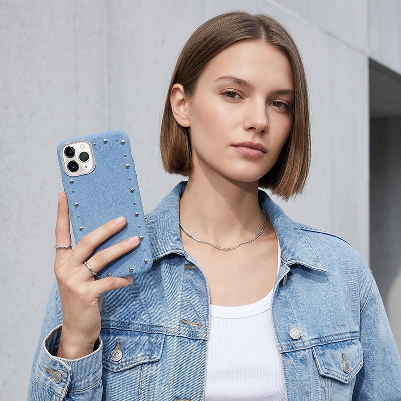 Funda Denim MagBattery para iPhone 12 — perfil lateral y protección
