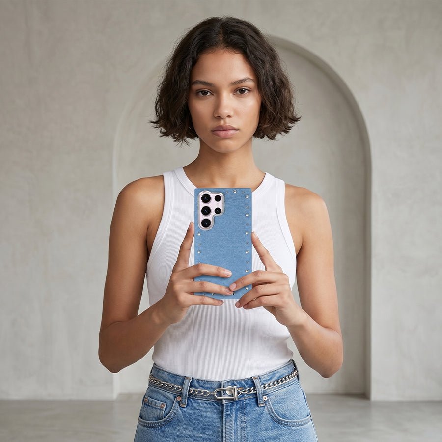 Funda Denim MagBattery para Samsung Galaxy S23 Ultra — perfil lateral y protección
