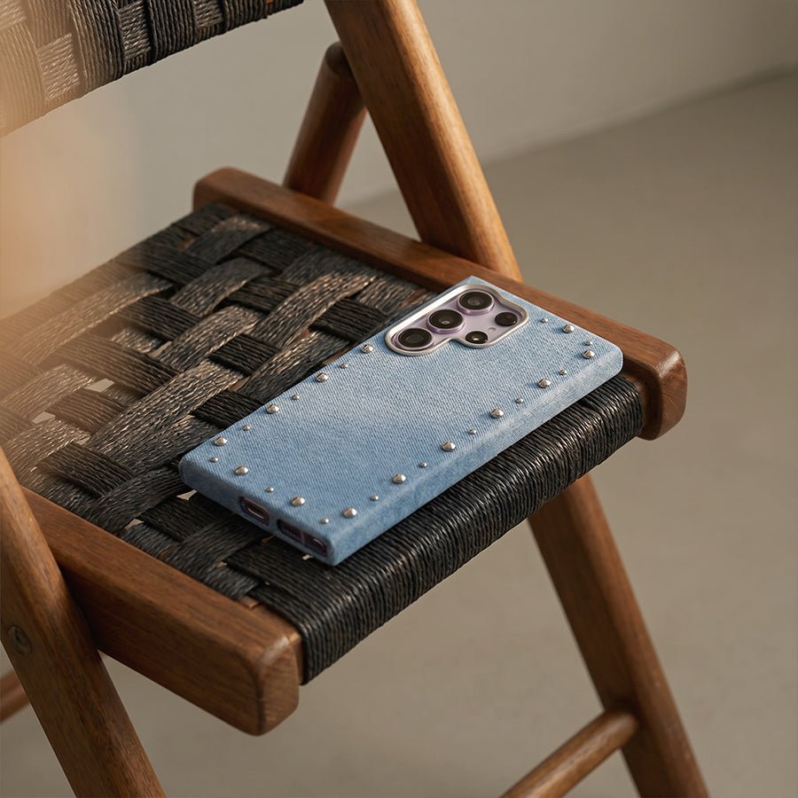 Carcasa Denim MagBattery para Samsung Galaxy S23 Ultra — vista en ángulo estilo casual

