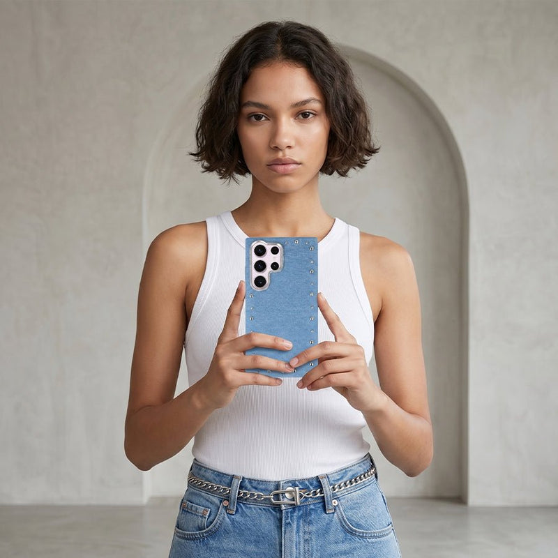 Funda Denim MagBattery para Samsung Galaxy S24 Ultra — perfil lateral y protección
