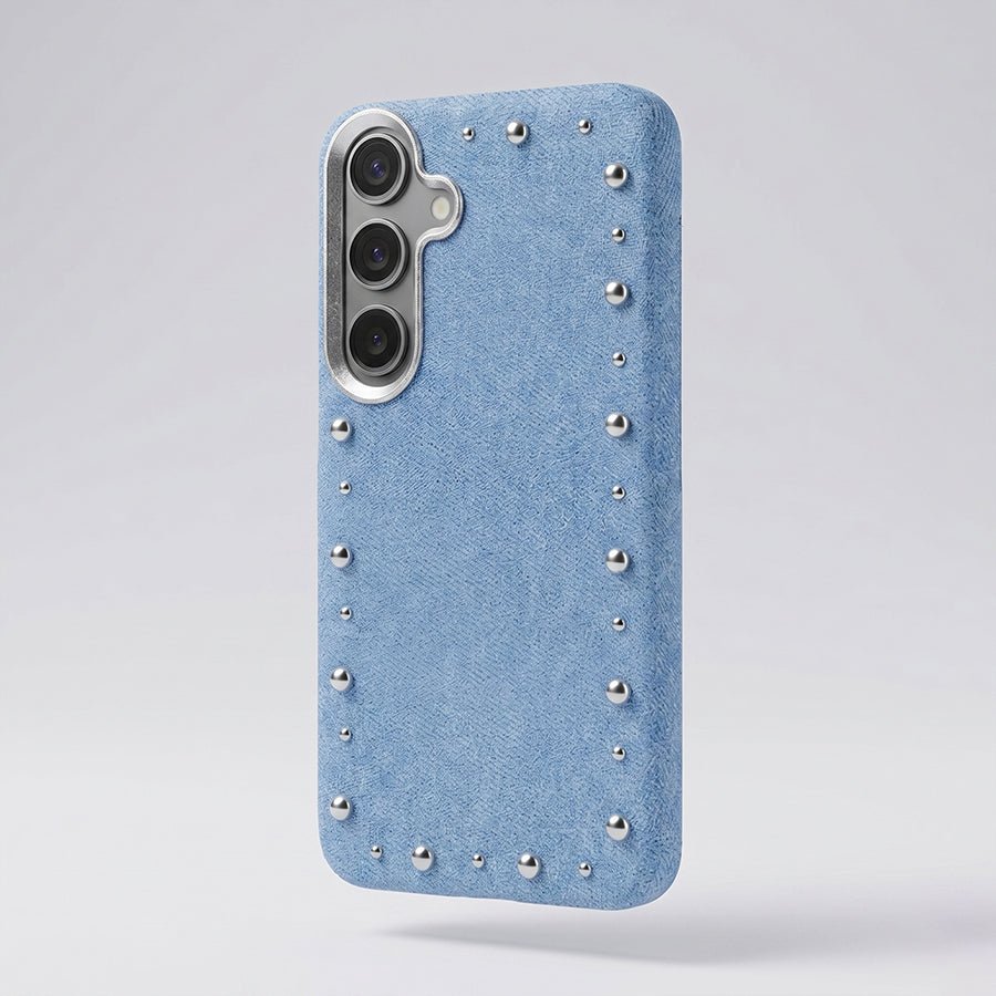 Funda Denim MagBattery para Samsung Galaxy S24 — vista trasera con cierre magnético
