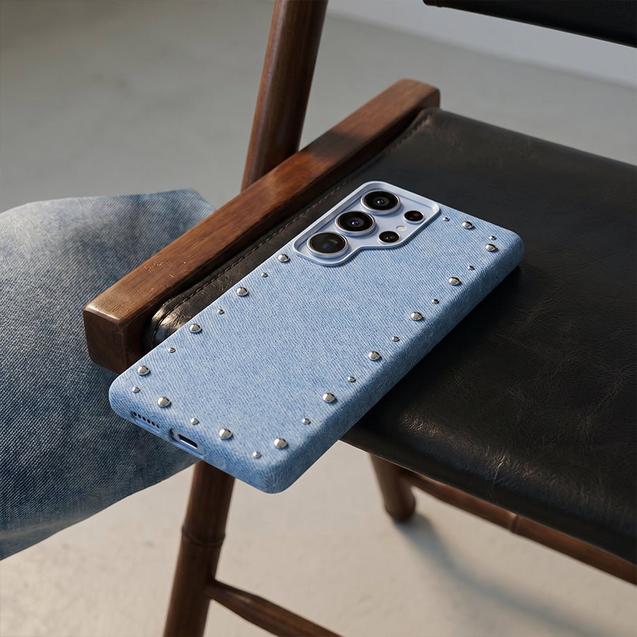 Carcasa Denim MagBattery para Samsung Galaxy S26 Ultra — vista en ángulo estilo casual
