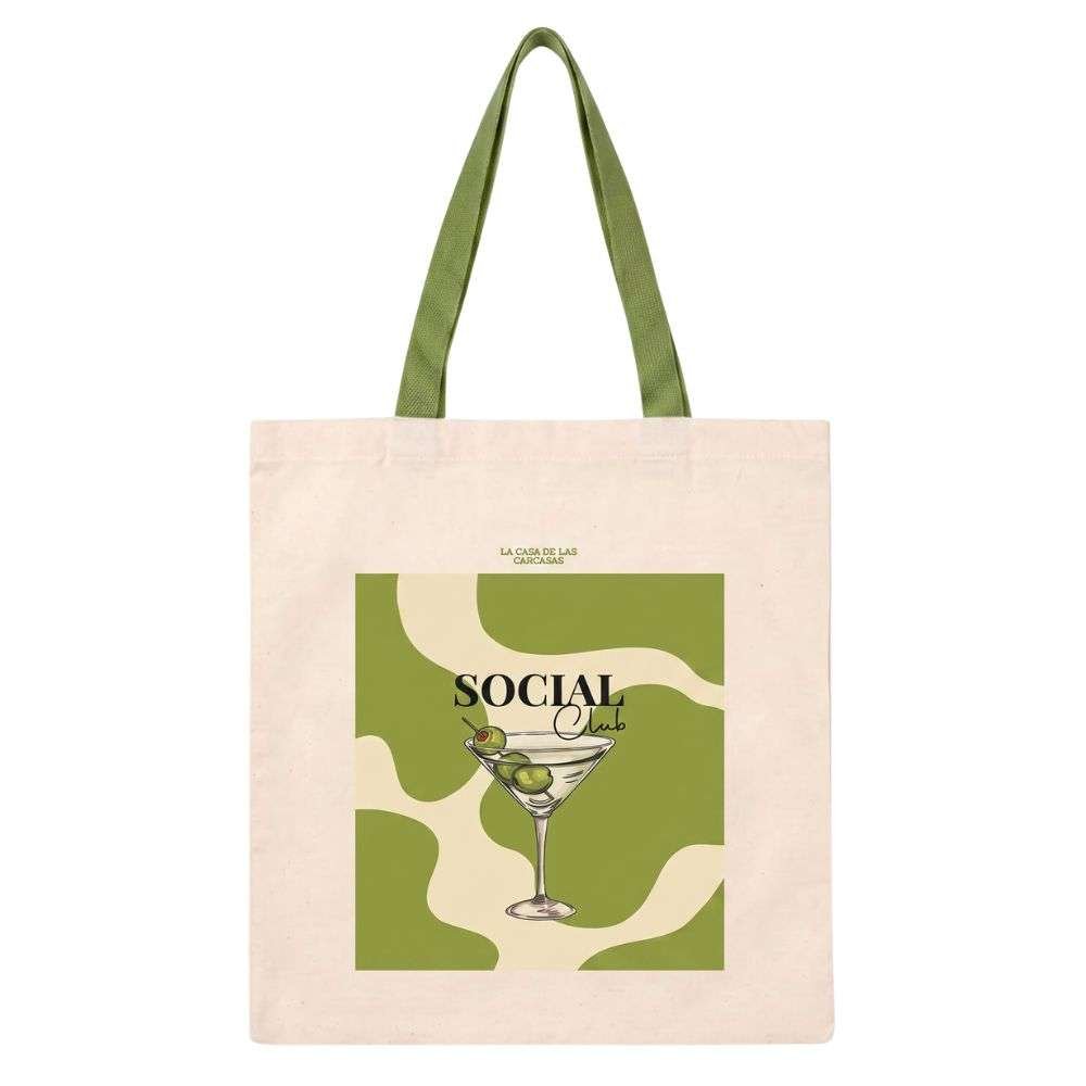 Tote bag Lime Aperitif colección The Sunset Club – Vista frontal bolsa de tela diseño verde lima
