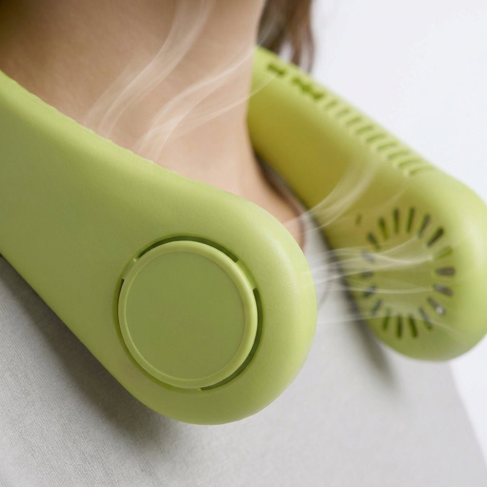 Ventilador de cuello Neck Fan detalle botón de encendido y velocidades, La Casa de las Carcasas
