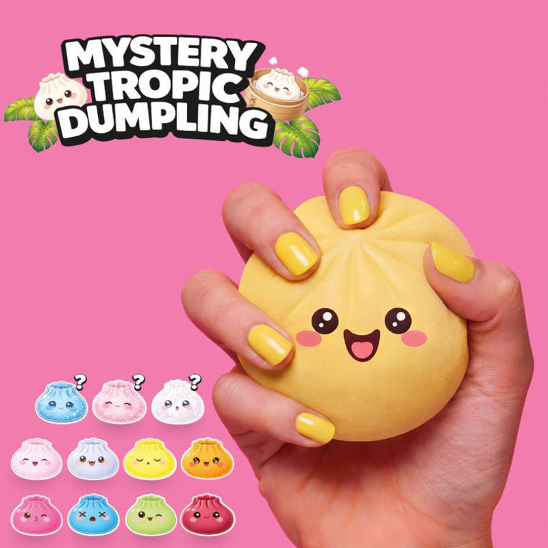 Dumpling squishy mystery tropic tamaño real en mano
