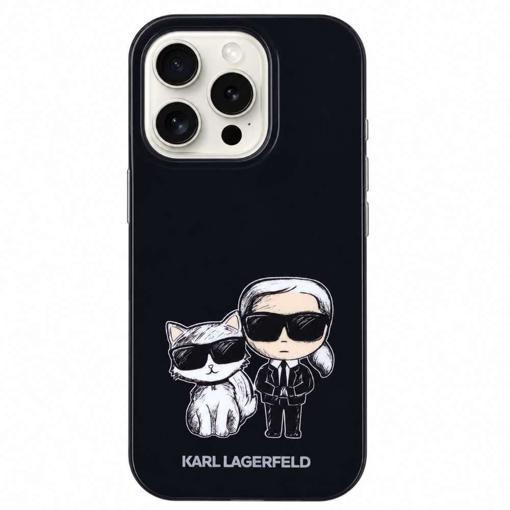 Funda Karl Lagerfeld negra para iPhone 15 Pro, colaboración La Casa de las Carcasas x Karl Lagerfeld