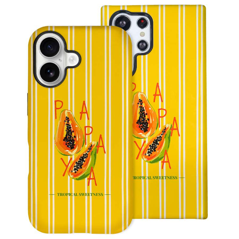 Funda Tough Papaya Beach colección The Sunset Club – Vista frontal diseño tropical naranja
