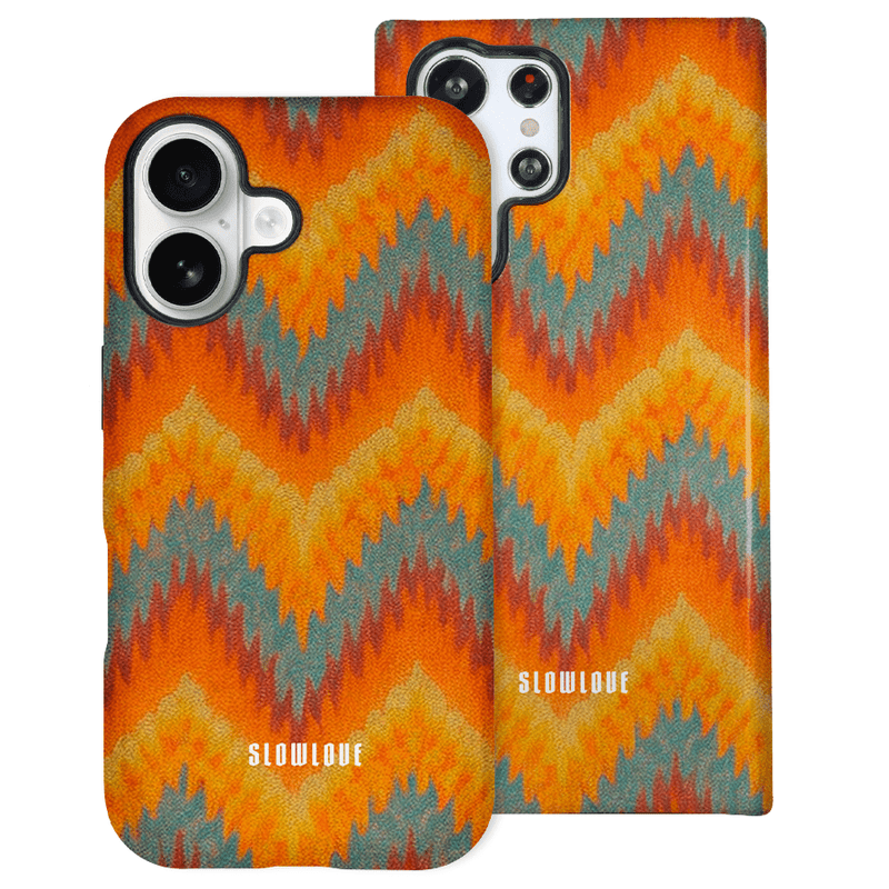 Funda Tough Slowlove Zigzag Sunset con estampado zigzag en tonos cálidos sunset - Vista lateral