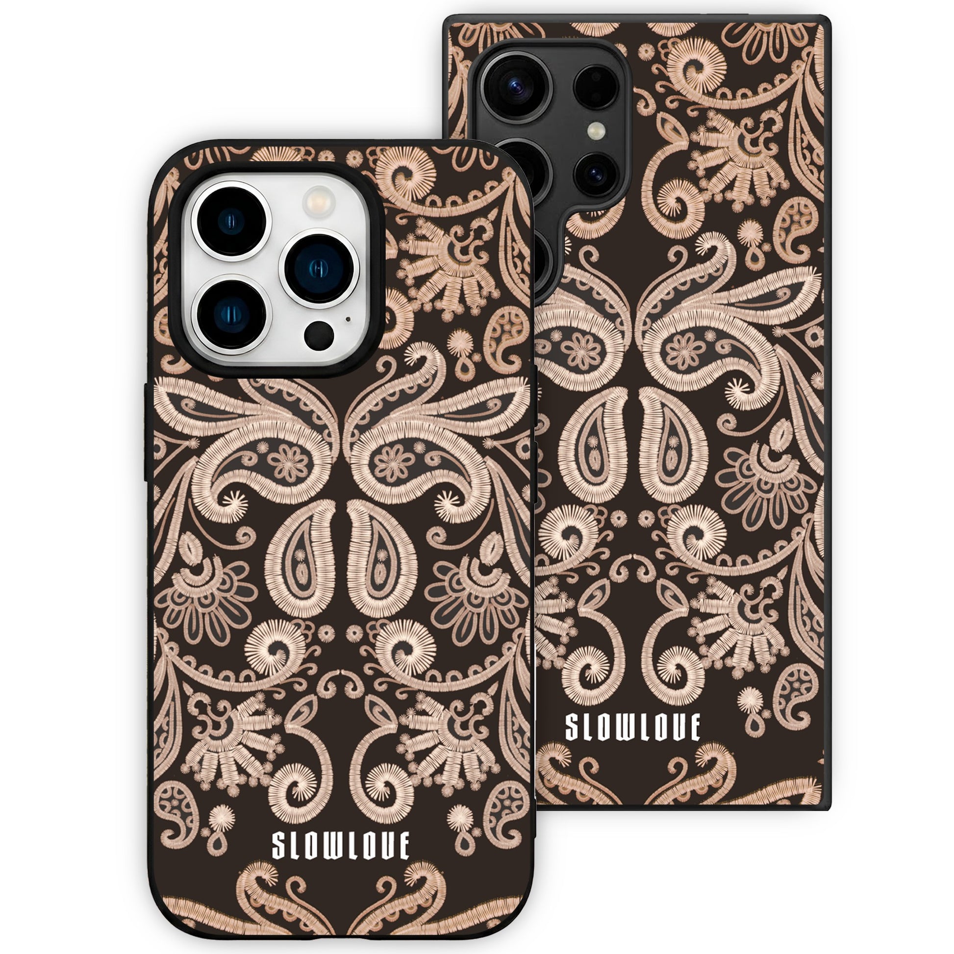 Funda Glass Slowlove Paisley Black - Detalle del acabado en cristal
