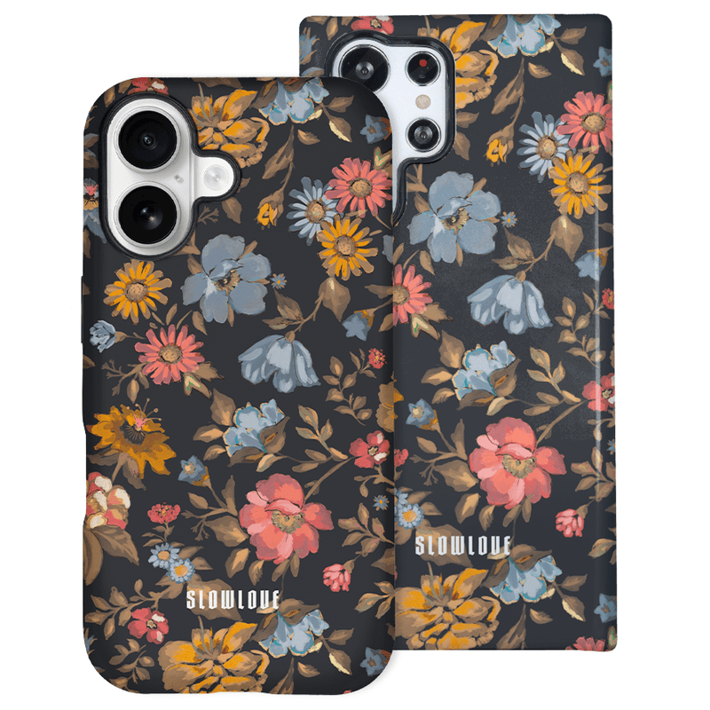 Funda Tough Slowlove Floral Dark con estampado floral sobre fondo oscuro - Vista lateral
