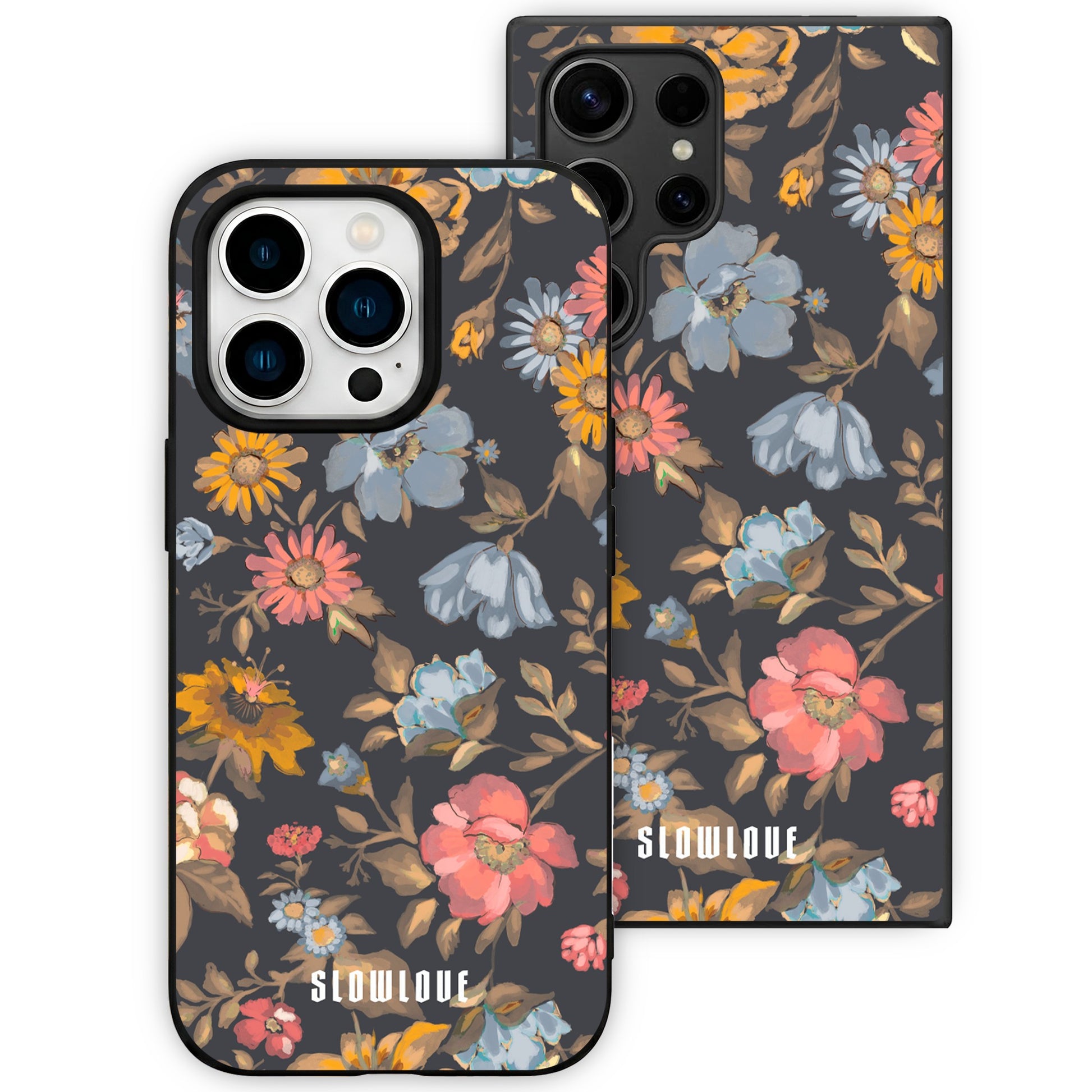 Funda Glass Slowlove Floral Dark - Detalle del acabado en cristal
