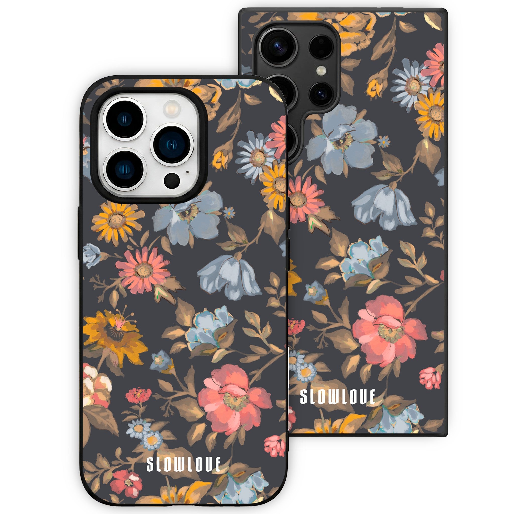 Funda Glass Slowlove Floral Dark - Detalle del acabado en cristal
