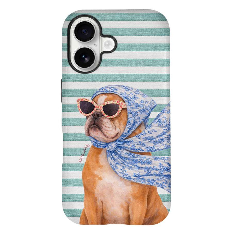 Funda Banoffee BCN Bulldog Riviera con ilustración de bulldog francés y aire mediterráneo
