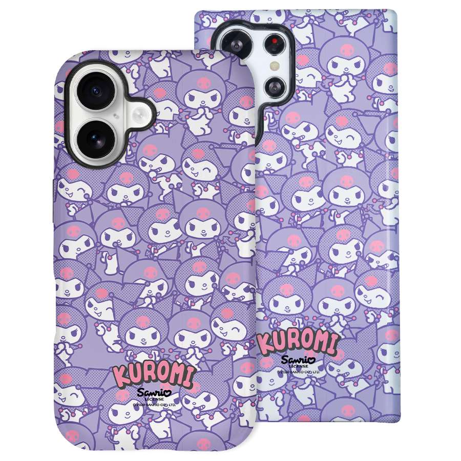 Funda oficial Kuromi Many de Sanrio - Vista frontal con patrón repetido